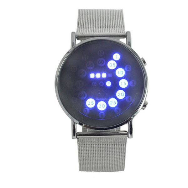 

electronics men led round watch mirror blue circles brand luxury stainless steel watch, Slivery;brown