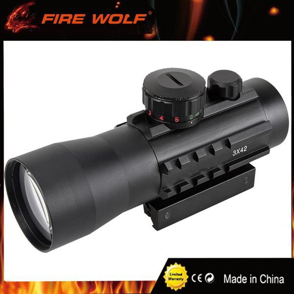 

FIRE WOLF 3x42 11mm/20mm Rail Mounts Tactical Riflescope Sight Scope Hunting Holographic Green/ Red Dot Optical Telescopic