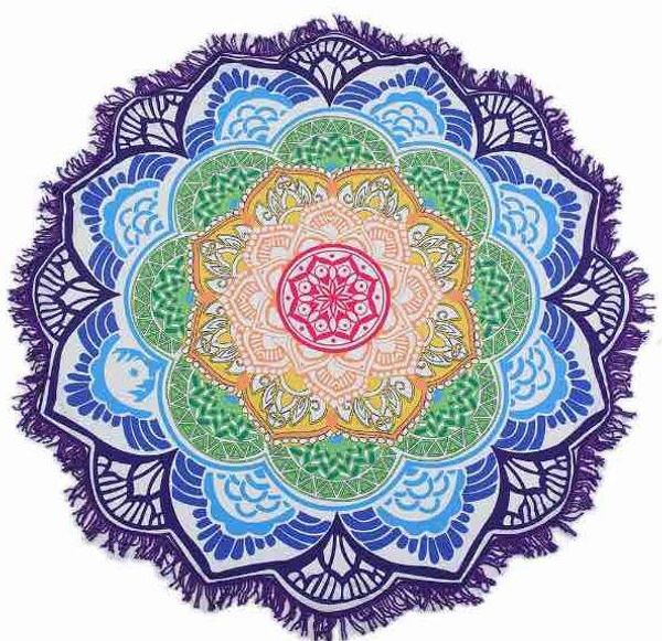 Unisex Sommer dünn rund Mandala Wandteppich Hippie Pareo Boho Wandteppiche Wickelschal Überwurf Handtuch Decke Matte Strand Cover Up Schal G395