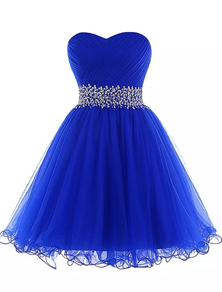 Abito da ballo in tulle blu royal con scollo a cuore Abito da ballo con lacci 2019 Abiti eleganti da ballo corti Nuovo vestito da festa317g