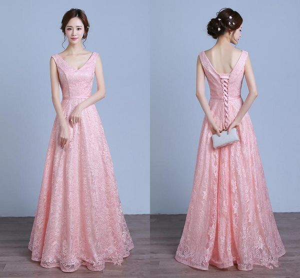 

2017 new fashion lace a-line evening dresses sheath lace up sleeveless v-neck prom party gowns celebrity dresses custom made, Black