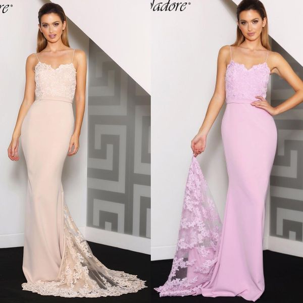 

mermaid lace appliques bridesmaid dresses 2017 backless spaghetti straps sweep train formal evening party gowns wedding party dress, White;pink