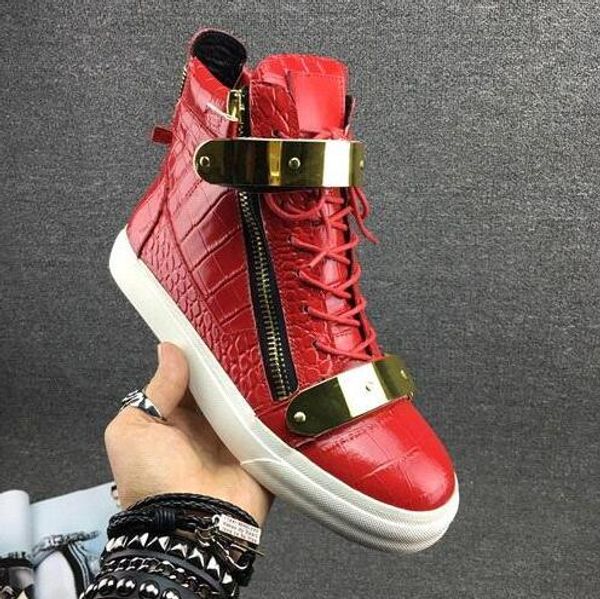 

Top Brand Designer Zapatos Hombre Round Toe Men Hip Hop Sneakers Gold Chains Men Casual Shoes High Top Sneakers