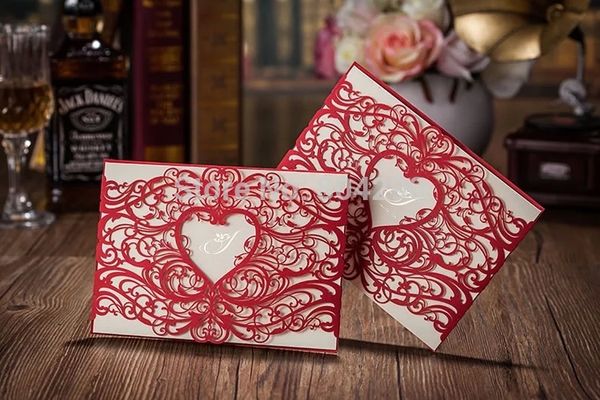 

wholesale- red 5017 gold 5018 heart shaped laser cut wedding invitation card 100 pcs