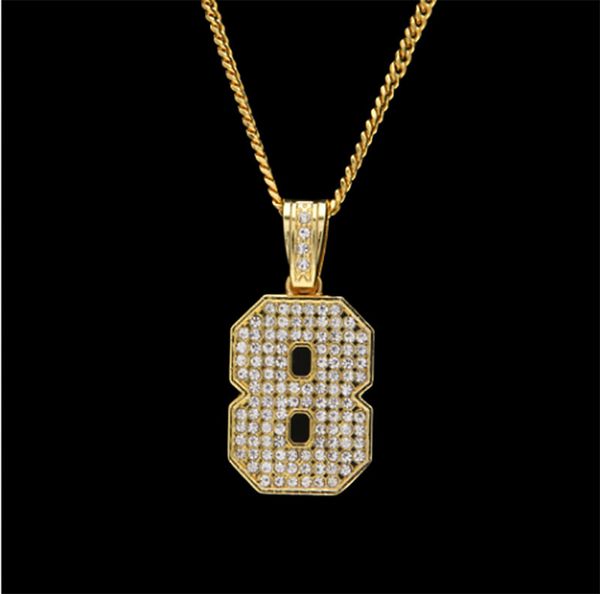 

18k позолоченный полный CZ оттаявшим счастливое число 8 символов кулон ожерелье с 3 мм 24 дюймов Куба звено цепи высокое качество вермейл хип-хоп