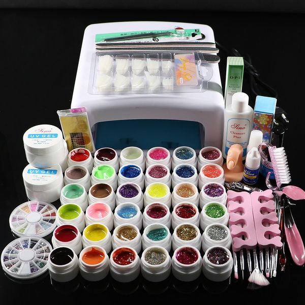 Wholesale- FT-111 New Pro 36W UV GEL Lamp & 36 Colors UV Gel Nail Art Tools Sets Kits UV gel kit lamp kit