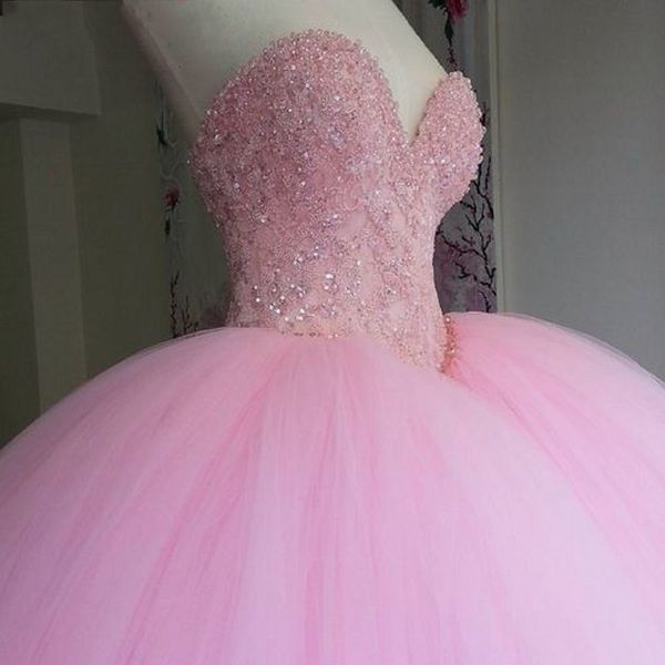 

Пышное бальное платье Pink Sweet 16 Платья Quinceanera Dress Длинные милые аппликации из бисера Vestidos De 15 Anos Блестящие выпускные платья для девочек 2017