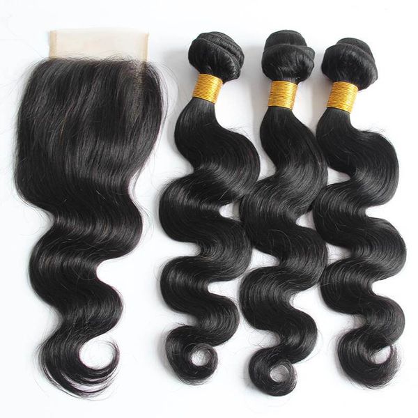 WHOELLELSALE PRIGHT CHANEL HAVER BUNDLE Кружева Кружева WEAVES Закрытие блондинка кружева с пучками Бразильские волосы девственницы шить в наращивание волос