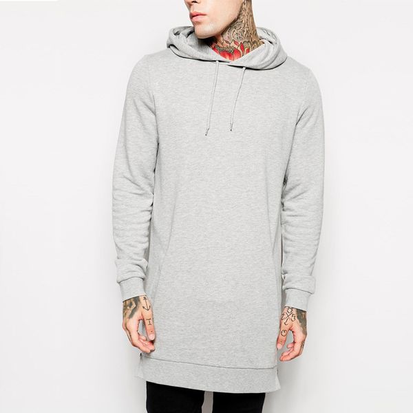 

Hot Black Mens Longline Hoodies Men Fleece Solid Sweatshirts Fashion Tall hoodie hip hop side zipper streetwear Extra Long Hiphop
