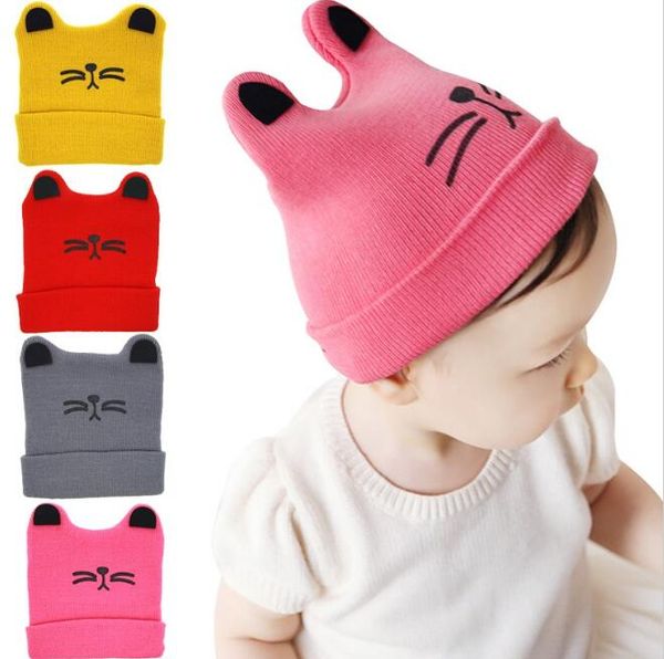 Cartoon Cat Ear Cappelli per bambini Winter Milk Boy Berretti per bebè Caldi cappelli per neonati lavorati a maglia Berretti per bambine Skullies