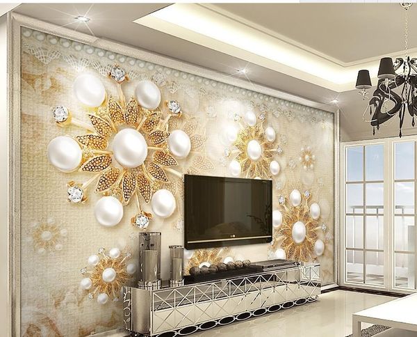 

home decor living room natural art gold european pearl lace 3d stereo tv wall