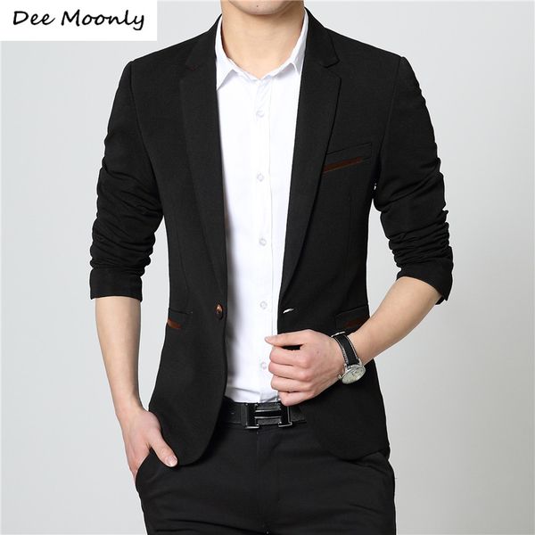 

wholesale- dee moonly 2017 mens korean slim fit fashion blazer suit jacket black blue khaqi m to 4xl male dress blazers mens wedding coat, White;black