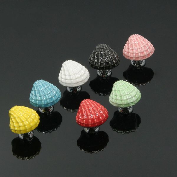 Cor shell knobs crianças quarto móveis alças 7 cores shell gaveta cerâmica sapata armário maçanetas preto rosa vermelho vermelho verde