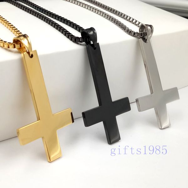 

eternal classic down the cross pendant necklace stainless steel box chain 24inch, Silver