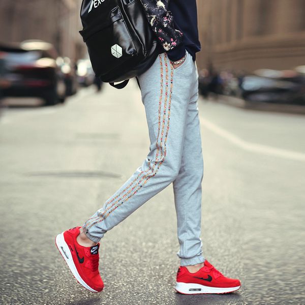 

wholesale- polyester fiber casual male slim knitted health pants men's casual pants, Black