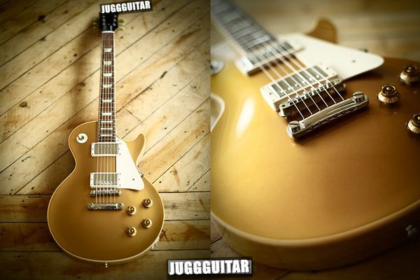 

custom shop standard gold goldelectric guitar wihte body binding white pickguard white mother of pearl trapezoid fingerboard inlays