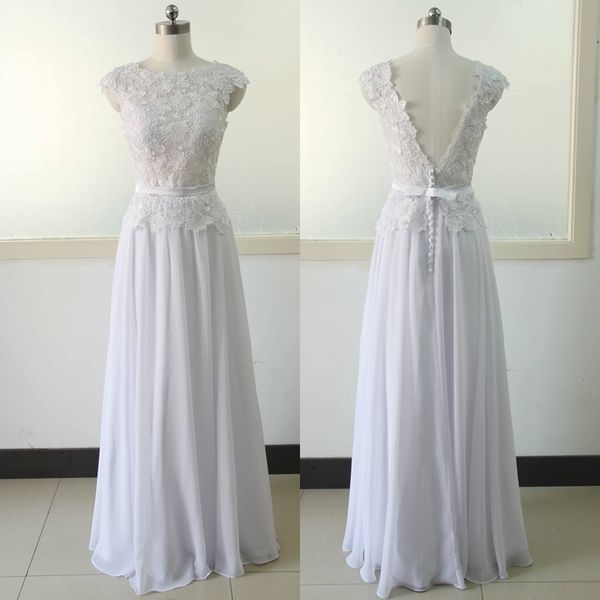 

cap sleeve chiffon beach wedding dress backless floor length white bridal gowns real p custom wedding guest dresses
