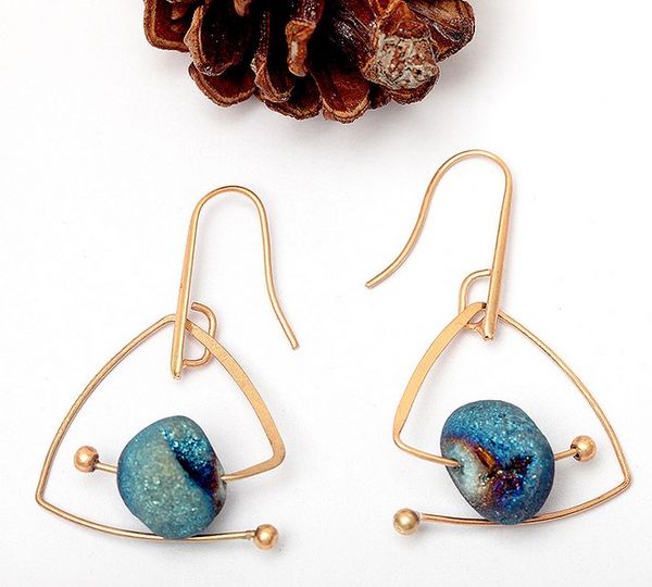 

new minimalist geometric stud earrings blue crystal natural gemstone drop earrings for women gifts long dangle earring yc, Silver