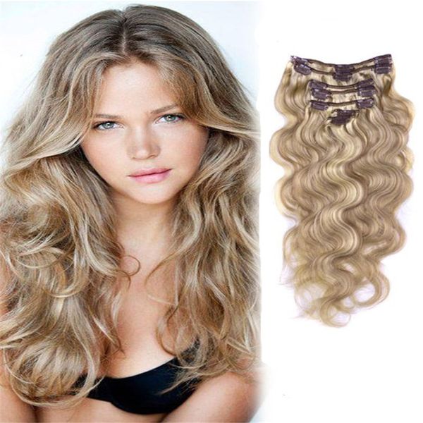 12 613 Blonde Human Hair Clip In Extensions Brazilian Body Wave