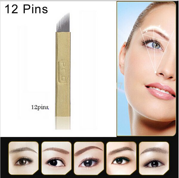 Großhandel-50 Stück Permanent Make-up manuelle Nadel PCD 12 oder 14 Pins Nadelklinge für Augenbrauen Tattoo