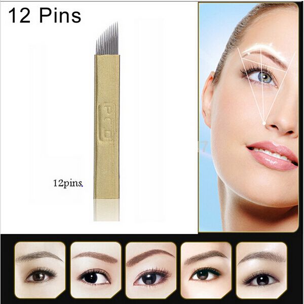 

wholesale-50 pcs permanent makeup manual needle pcd 12 or 14 pins needle blade for eyebrow tattoo