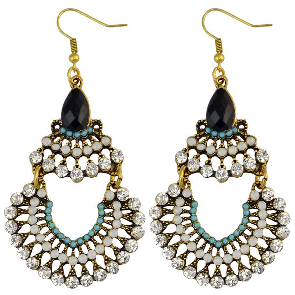 Idealway moda Bohemia Golden Plated Alloy Multicolor Rhinestone Resins Minchas grandes brincos pendurados