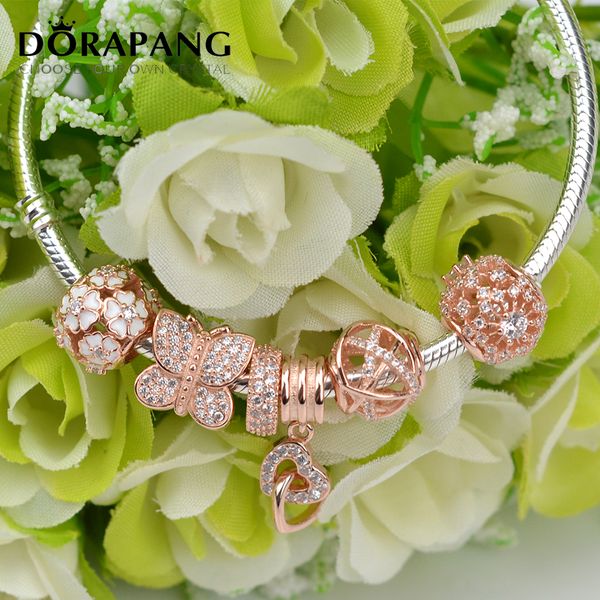 DORAPANG Vendita calda Braccialetti con perline con ciondolo in argento sterling 925 Collana in oro rosa Serie Collocazione Bracciale originale Regalo di compleanno Invia la scatola