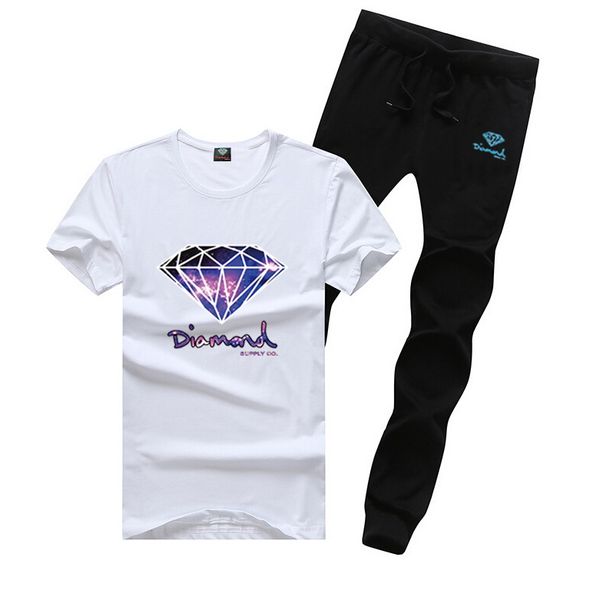 

m62 men's s-5xl diamond supply tracksuits t shirts + long pants skateboard solid hip hop letter leisure suit, Gray