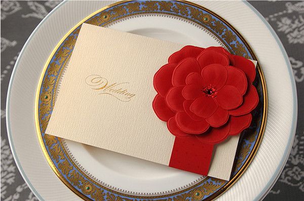 

wholesale-50 pcs personalized red flower wedding invitations wedding invitation card wishmade convite casamento wedding supplies