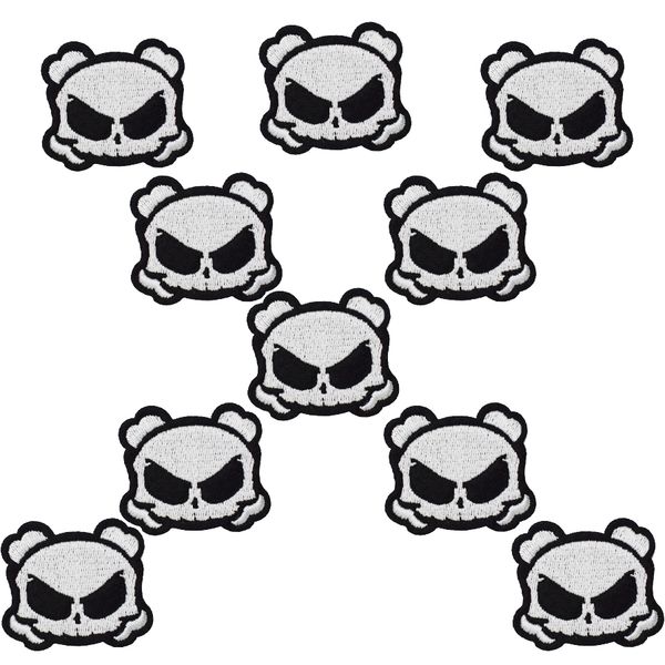 

10 pcs skull badges patches for clothing iron embroidered patch applique iron sew on patches sewing accessories for punk clothes, Black