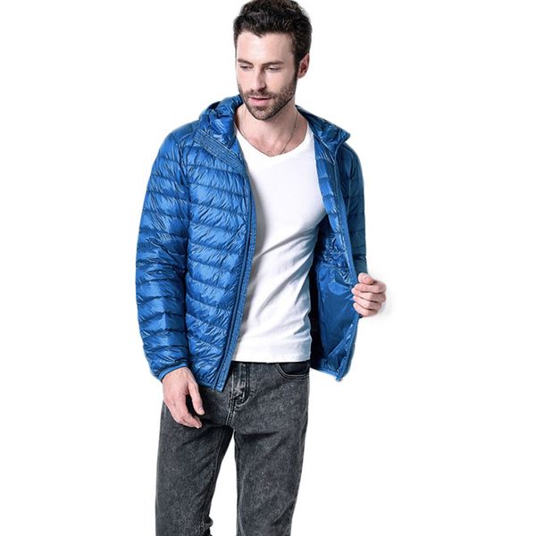 

wholesale- 2017 men winter coats feather jacket men ultralight down jackets with a hood parka homme 90hfx, Black