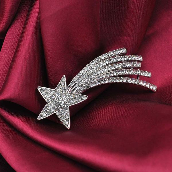 

corsage scarf buckle dual purpose crystal rhinestone meteor brooch pin metal shooting star women costume accessory fashion jewelry gift, Gray