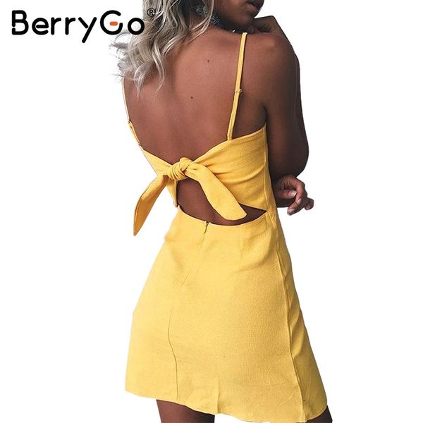 

wholesale- berrygo bow casual linen dress backless 2017 beach summer dress women sundress slim fit bodycon white short dress vestidos, White;black