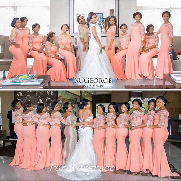 

coral bridesmaid dress mermaid lace long maid of honor dress wedding guest gown custom made plus size, White;pink