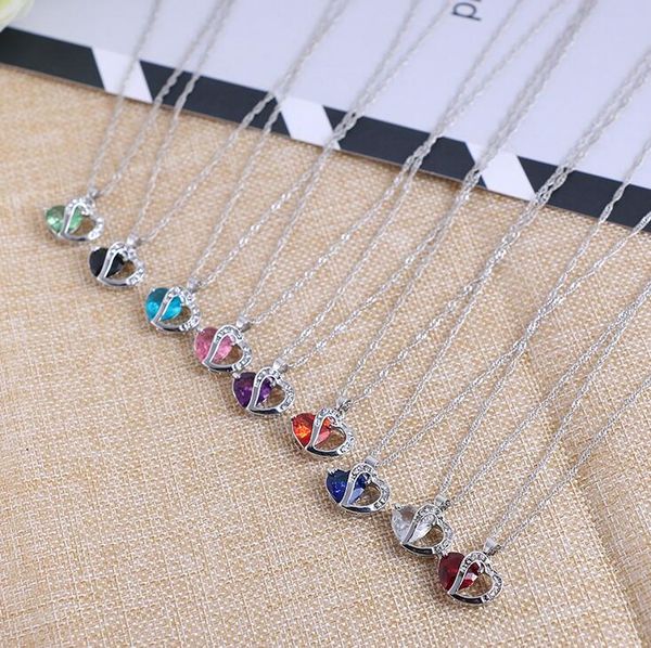 

short paragraph peach heart diamond pendant simple crystal necklace female clavicle chain wfn052 (with chain) mix order 20 pieces a lot, Silver