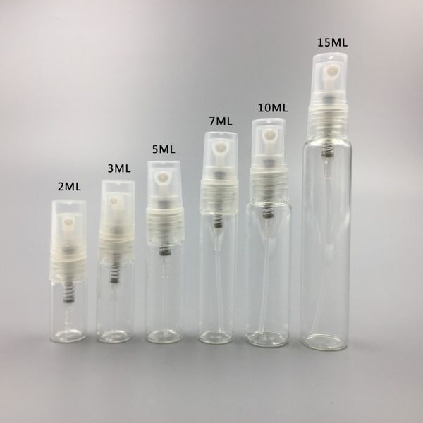 

2ml 3ml 5ml 7ml 10ml 15ml mini clear glass refillable perfume pump spray bottle atomizer empty cosmetic sample gift container