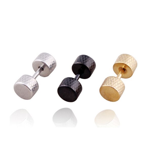 

fashion hiphop screw barbell ear stud silver black gold titanium steel dumbbell tragus piercing earrings for men women body jewelry, Golden;silver