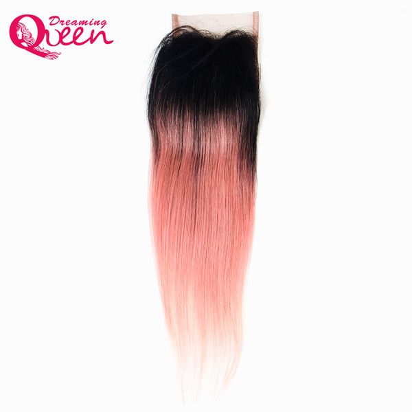

rose gold color straight 4x4 lace closure brazilian ombre 100% virgin human hair closure with baby hair honey blonde ombre lace closure, Black