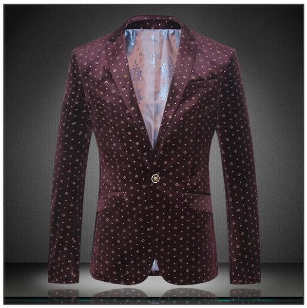 

wholesale- 2016 new autumn winter england style gold velvet printed suit men casual slim single button printed suit for men size m-4xl, White;black