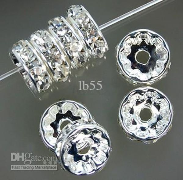 

good z94 arrival 8mm 10mm white clear a rhinestone crystal silver plated rondelle spacer .loose beads jewelry findings. diy c4524