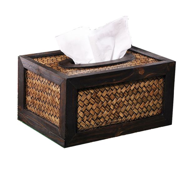 

wholesale- hand made crafted bamboo weaved wood frame toilet paper holder tissue box car covers towels case household bathroom accessories