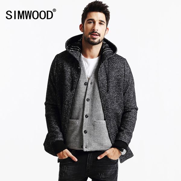 

wholesale- simwood brand 2013 new winter coats men casual jacket fashion wool and blends parkas warm mens cashmere overcoats dy103, Black