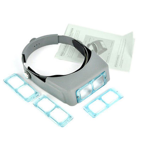 

4 lens head band binocular magnifier optivisor headset light lamp head band set 4x lighted magnifying glass eye loupe watch repair welding