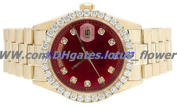

2017 горячие мужские часы Президент 18k желтое золото 36 мм Красный циферблат алмазные часы