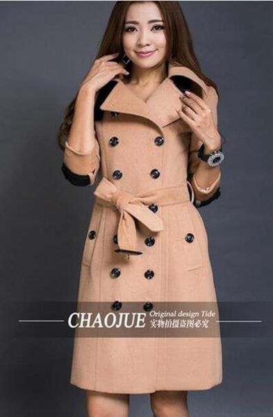 

women fashion han edition fine spring british elegant double-breasted plus-size windbreaker cloth coat / s-4xl, Black