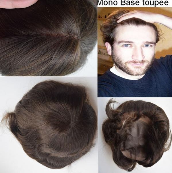 2019 Mono Lace With Pu Around Men Toupee Black Hair Vrgin