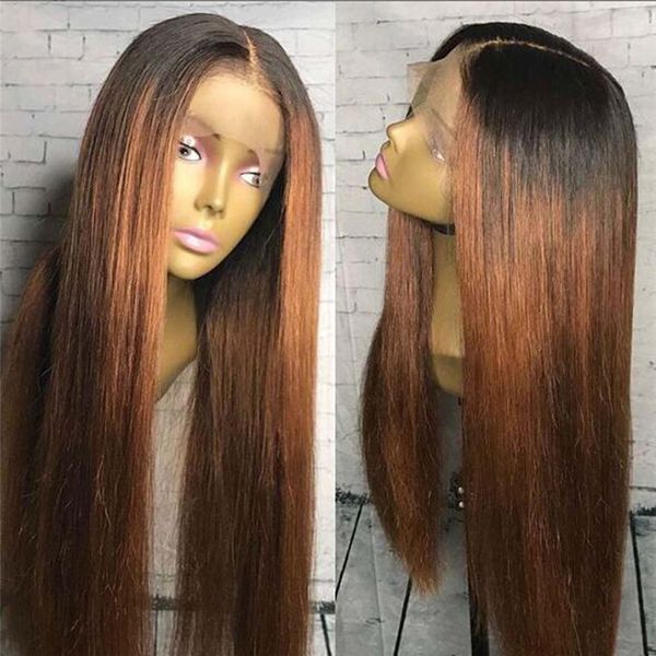 

silk straight 2t # 1b / 30 парик ombre с ребенком волоски лучший бразильский полный парики шнурка средняя часть virgin человеческих волос фр, Black;brown