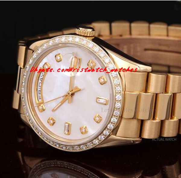 

Роскошные часы модные часы 18K желтое золото 18238 с MOP Алмазный циферблат автоматиче