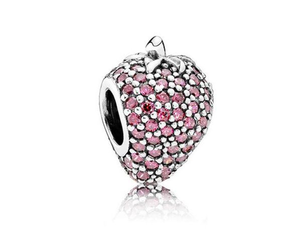 

s925 925 sterling silver beads silver pave strawberry with crystal charm big hole beads dangle fit european bracelets 2017 style, Bronze;silver
