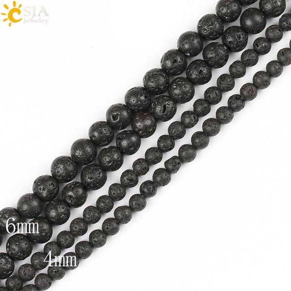 

CSJA 6 mm Round Ball Matte Black Lava Rock Natural Stone Loose Beads Volcanics Jewelry Material Necklaces Bracelets for Men & Women E193 B